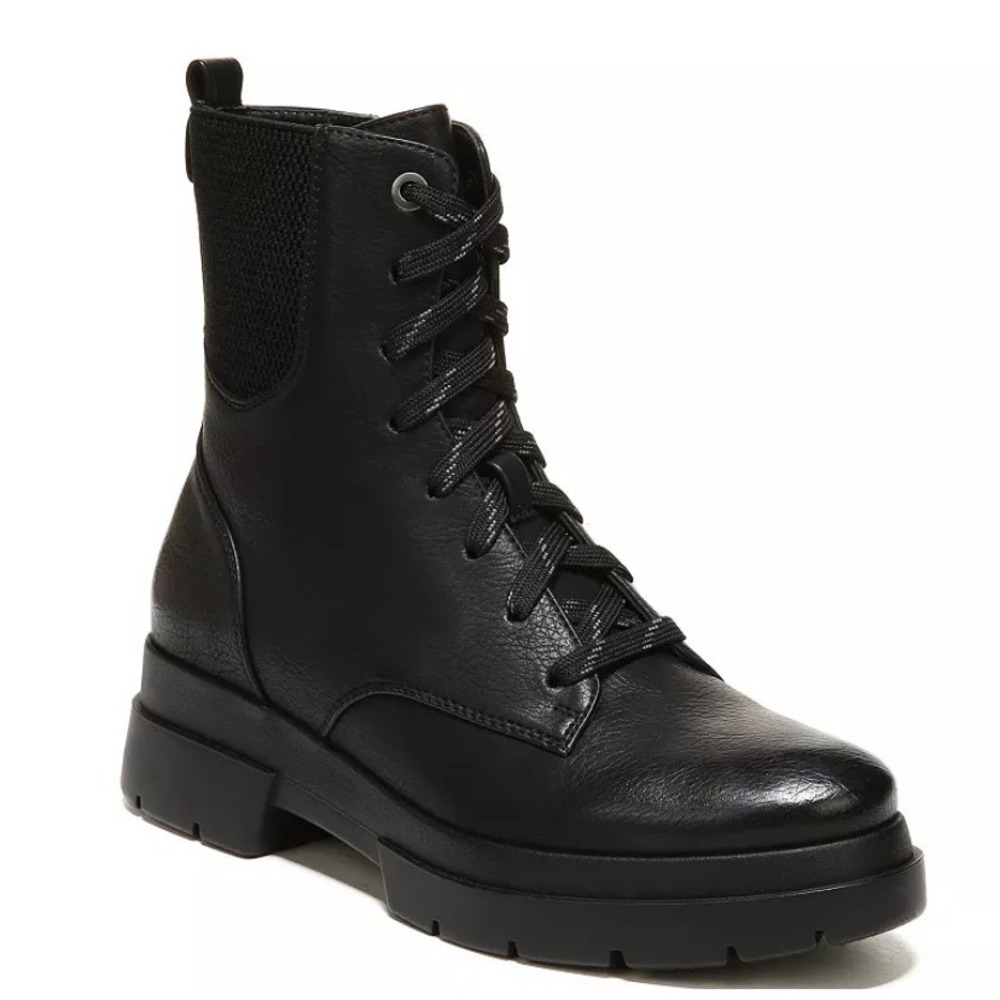 SOUL Naturalizer Combat Ankle Boots Women's Black Lace Up Water Resistant 6M NEW